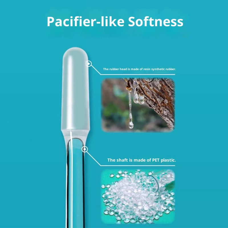Soft resin tip and PET shaft construction of the sticky ear cleaner