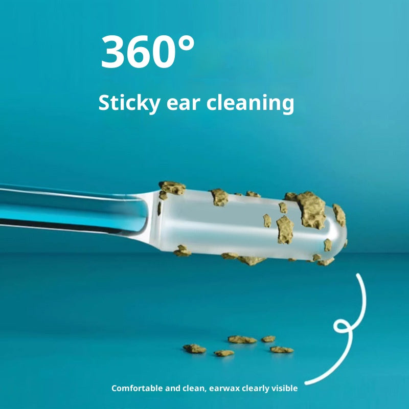 Sticky ear cleaner swab tip lifting earwax, 360 degree contact