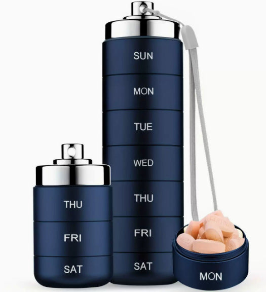LYVA Stackable Travel Pill Organizer in dark blue