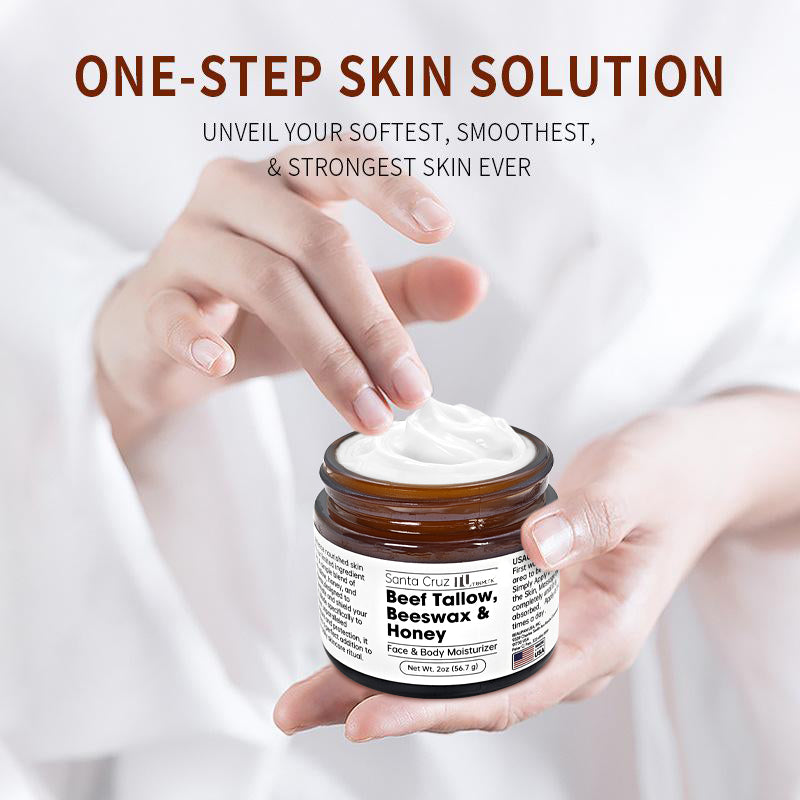 LYVA Beef Tallow Face Cream jar with wooden background